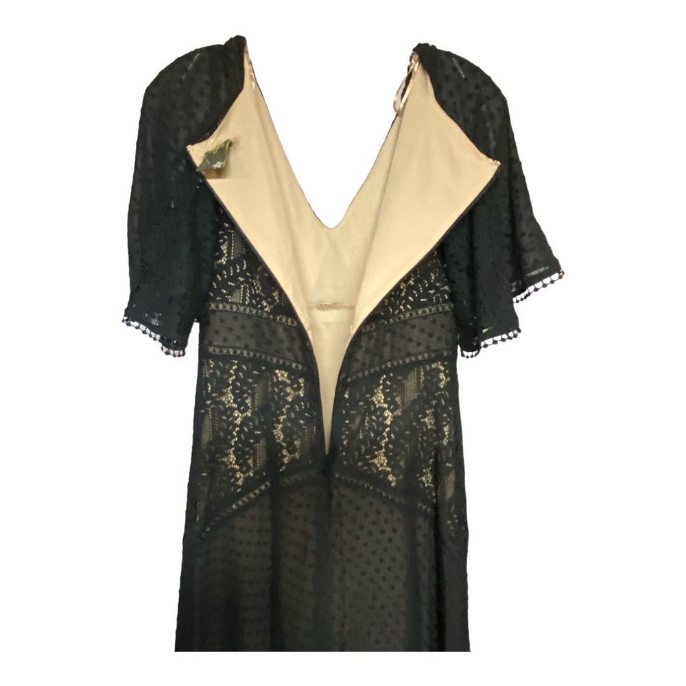 NWT Taylor Dress 4 SMALL Black V-Neck Swiss Dot Lace Short Sleeve High Waist - Picture 5 of 5